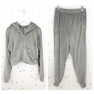 Skims • Smoke Gray Velour Hoodie Jogger Sweatsuit Set